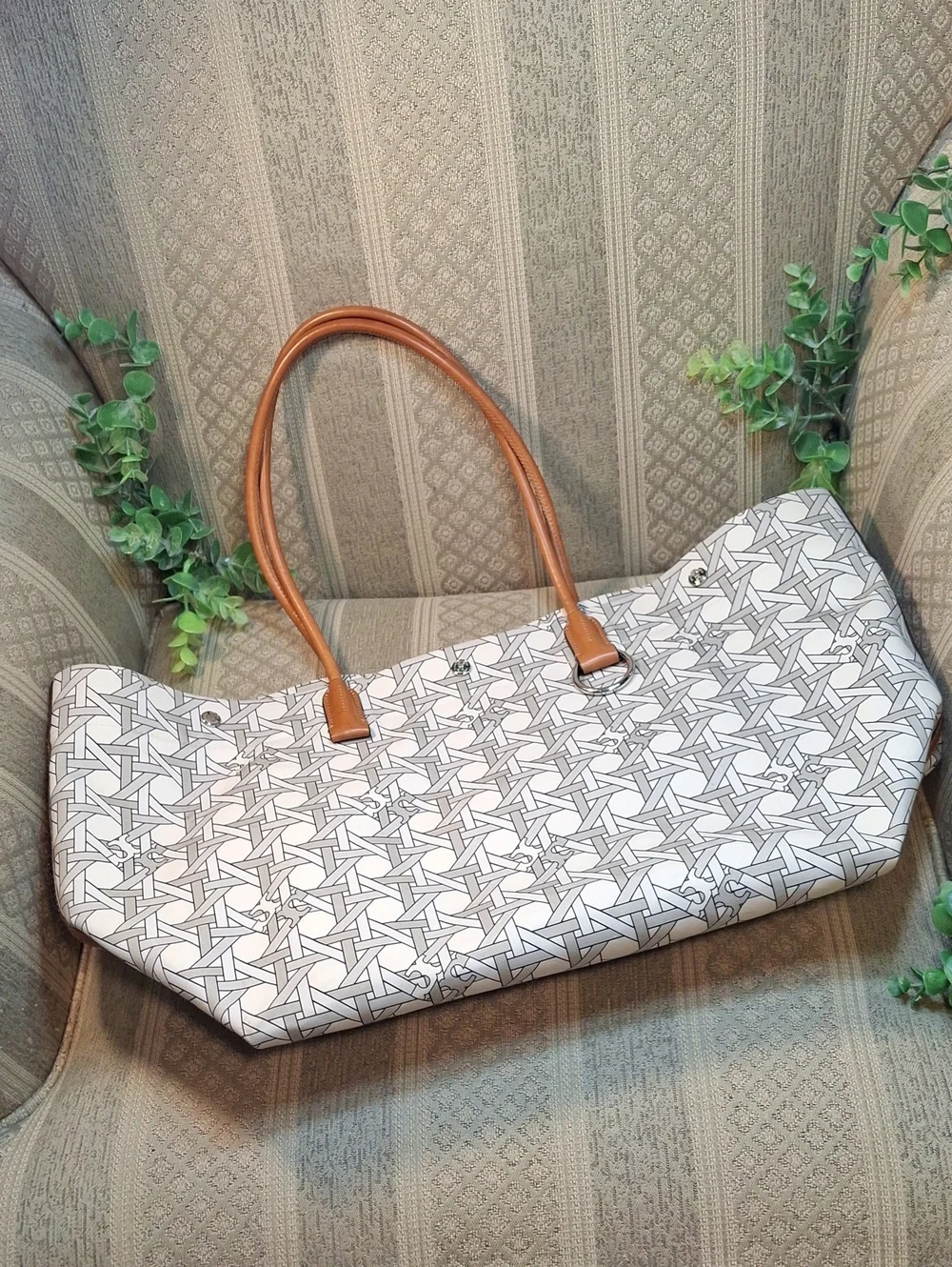 Tory Burch Canvas & Leather Basketweave Large Tote